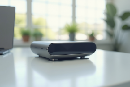 Appareil technologique moderne sur bureau lumineux
