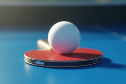Ballon de tennis de table blanc sur raquette professionnelle