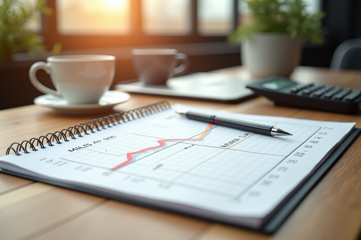 Bureau moderne avec carnet et graphique de conversion miles km