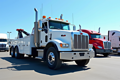Camion de remorquage lourd dans un concessionnaire en plein jour