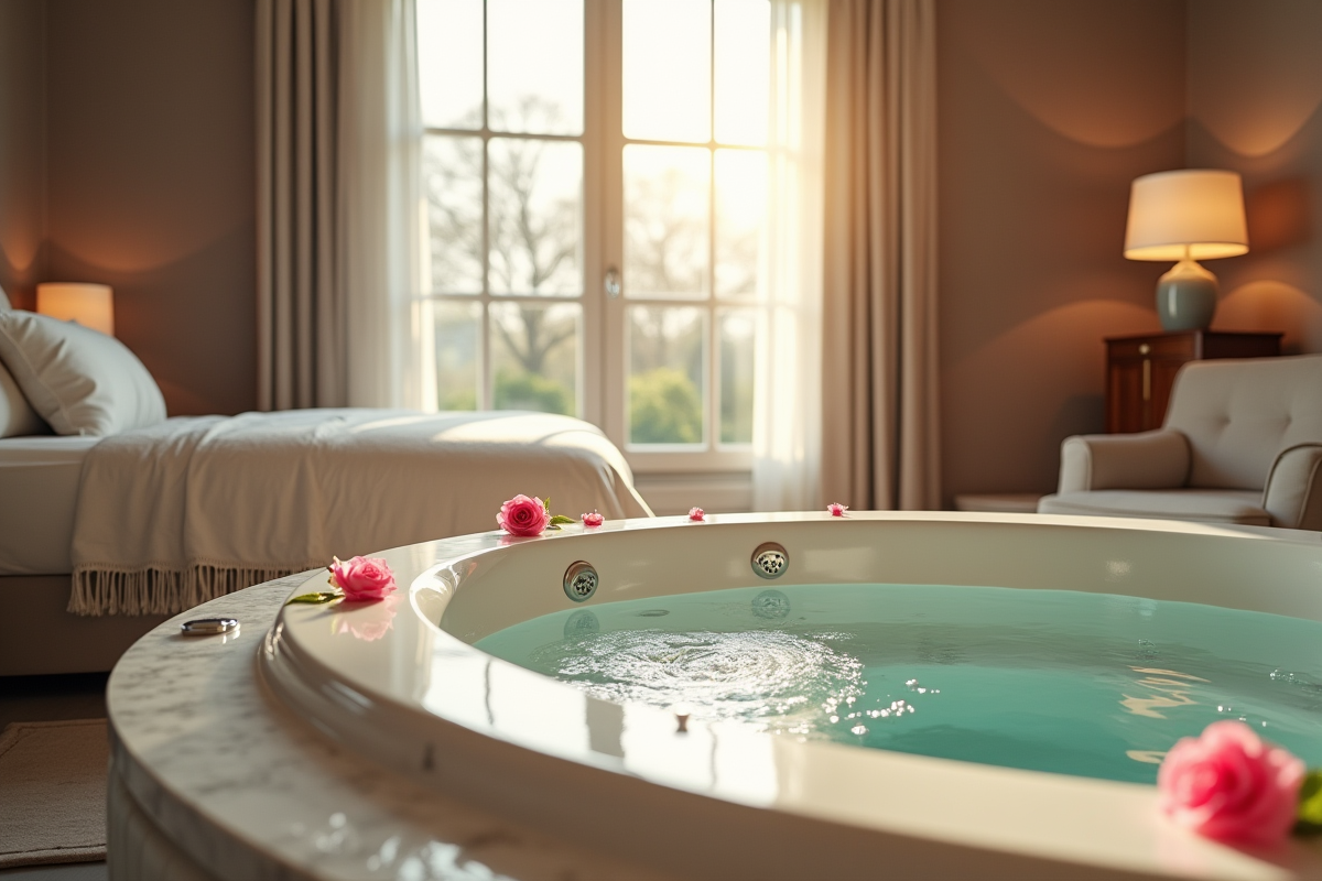 Chambre d'hôtel en Normandie avec jacuzzi privé et vue lumineuse