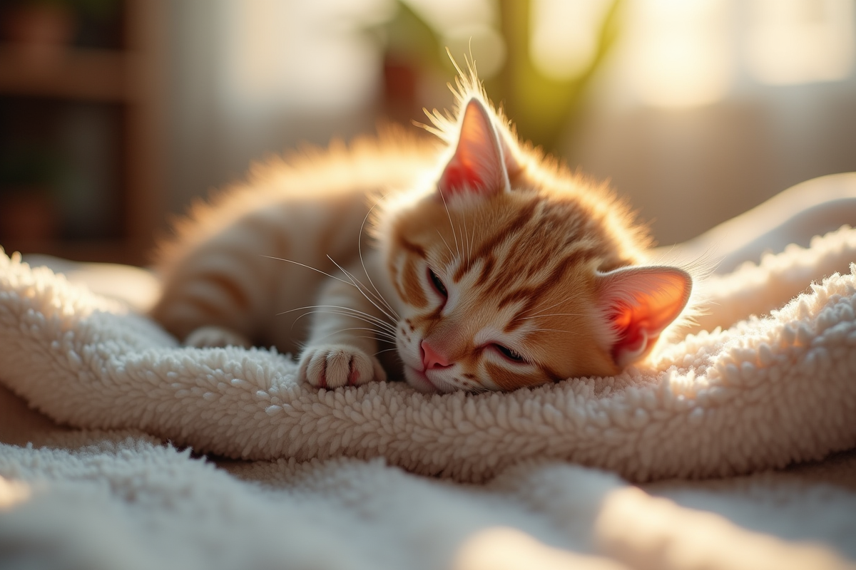 Chat nain détendu sur une couverture à la maison