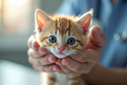 Chat nain examiné par un vétérinaire visage en gros plan