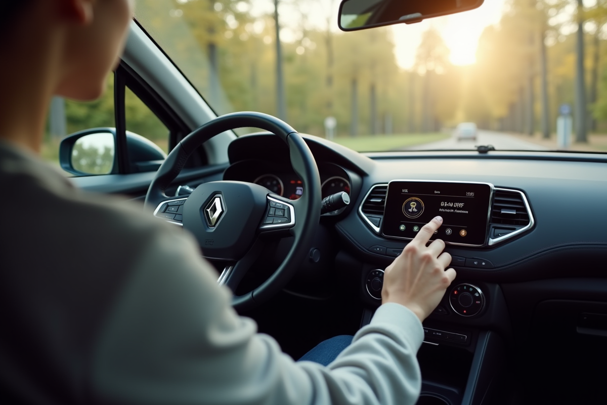 Personne vérifiant le tableau de bord dans une Renault moderne