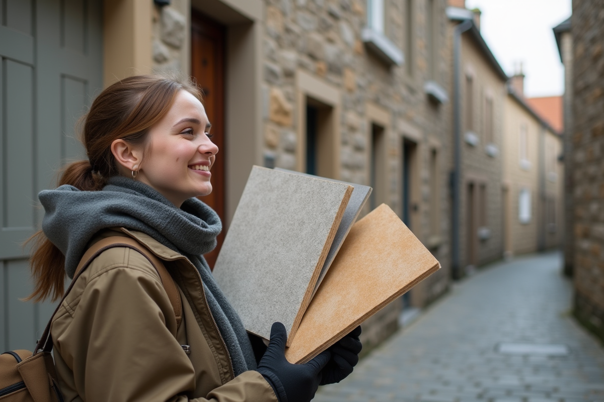 Jeune femme montrant échantillons d