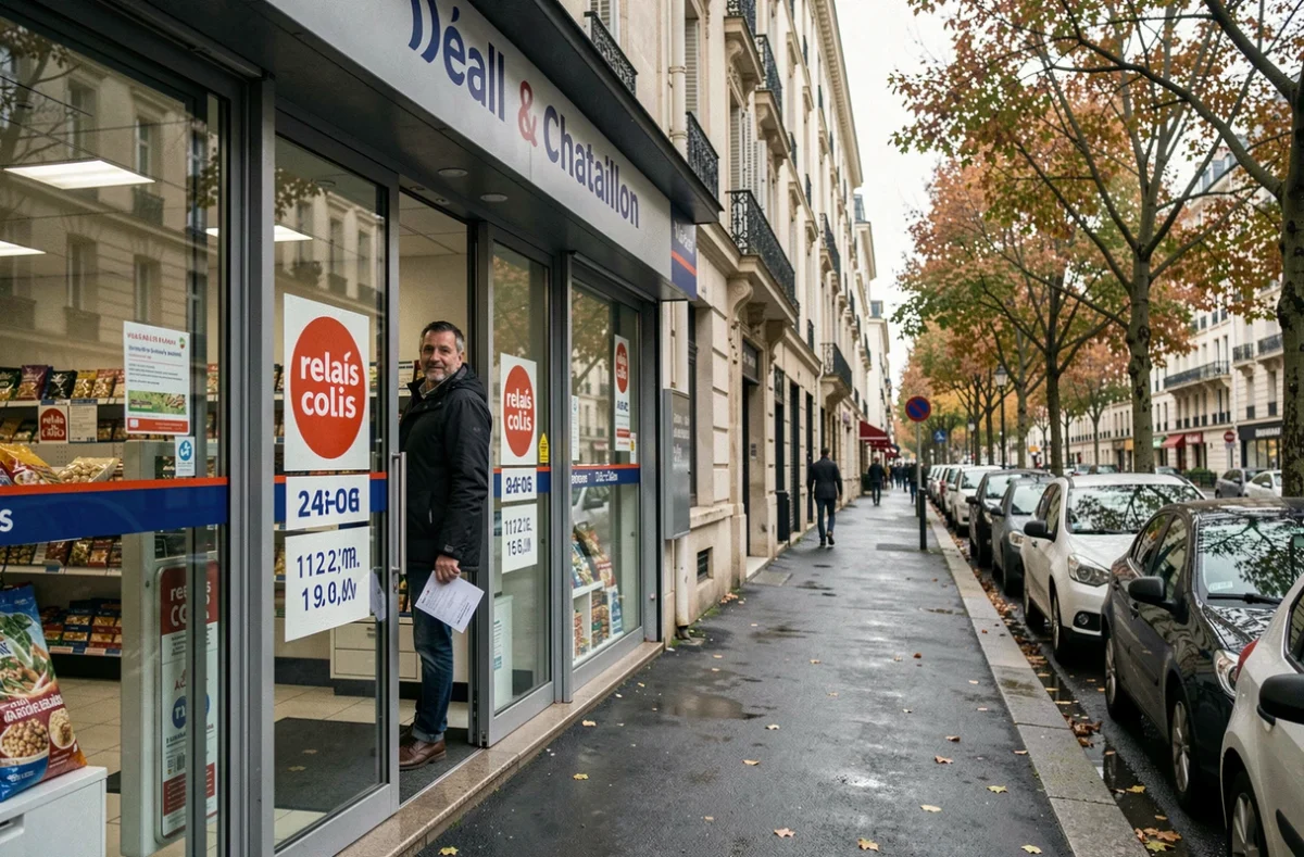 Façade du SP Supermarché Châtillon avec signalétique relais colis visible en vitrine