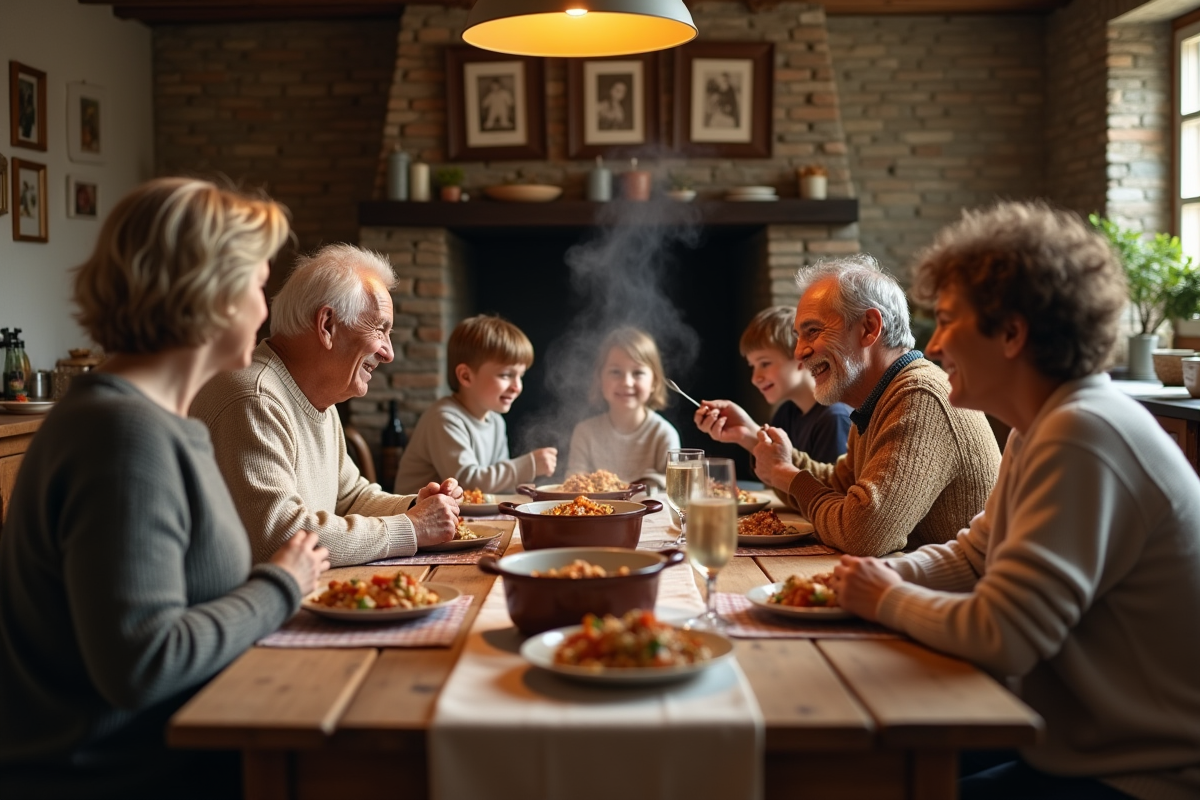 Famille française réunie autour d une table dans une cuisine chaleureuse
