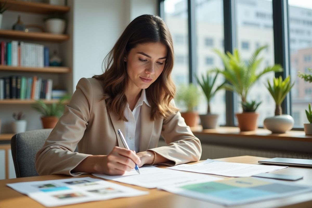 Femme d affaires en réunion dans un bureau lumineux
