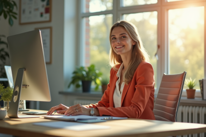 Femme confiante dans un bureau lumineux et moderne