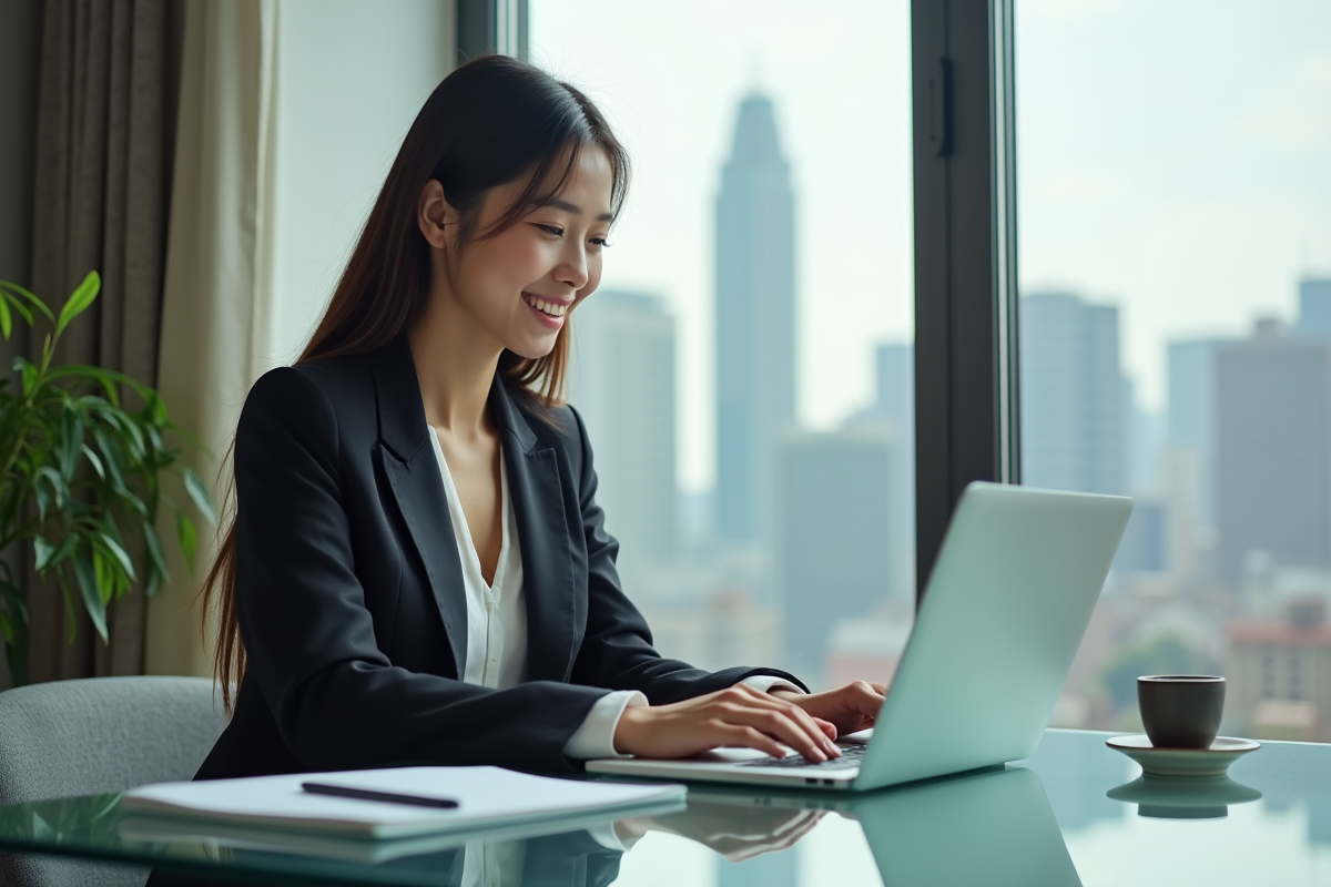 Jeune femme utilisant un ordinateur portable pour transférer de l'argent