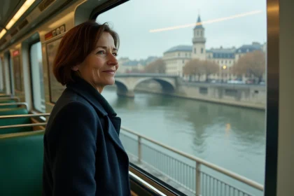 Femme dans le métro de Paris regardant la Seine