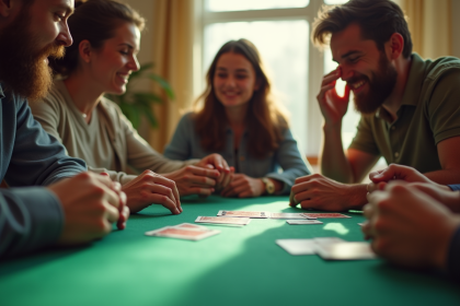 Groupe de personnes jouant à un jeu de cartes en journée
