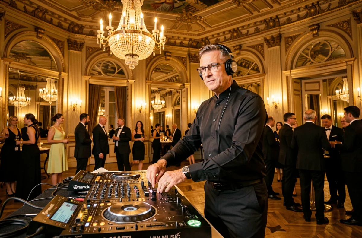 DJ Bruno Marti de H&M Music en performance lors d'un gala d'entreprise dans un palace bordelais