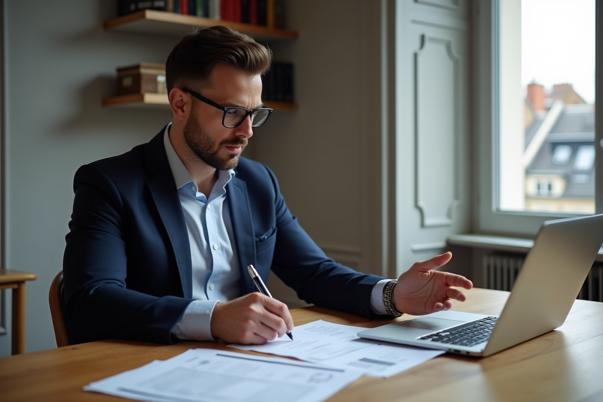 Homme d'affaires en costume dans un appartement parisien