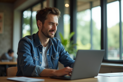 Homme français confiant travaillant dans un espace coworking à Chiang Mai