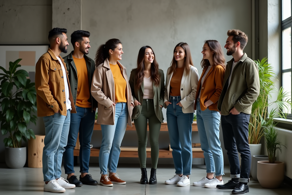 Groupe de jeunes adultes en discussion dans un studio moderne