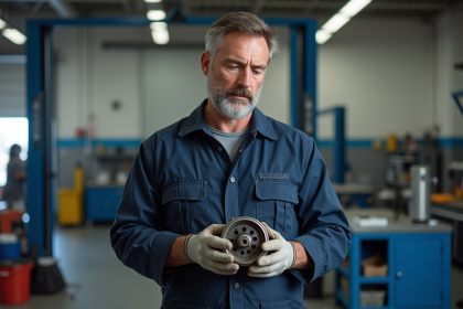 Mécanicien homme en tenue dans un garage automobile