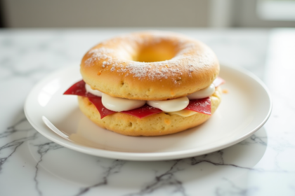 ParisBrest praliné sur une assiette blanche lumineuse