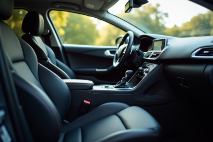 Intérieur de la Peugeot 408 vue du siège passager avec tableau de bord