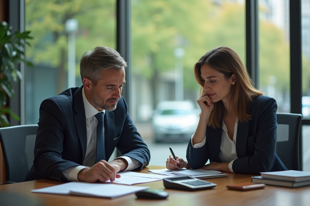 Deux professionnels en réunion dans un bureau moderne
