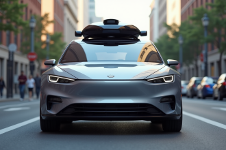 Voiture autonome moderne avec capteurs en ville